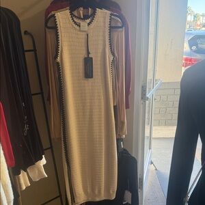 Varley White and Black Textured Midi Dress